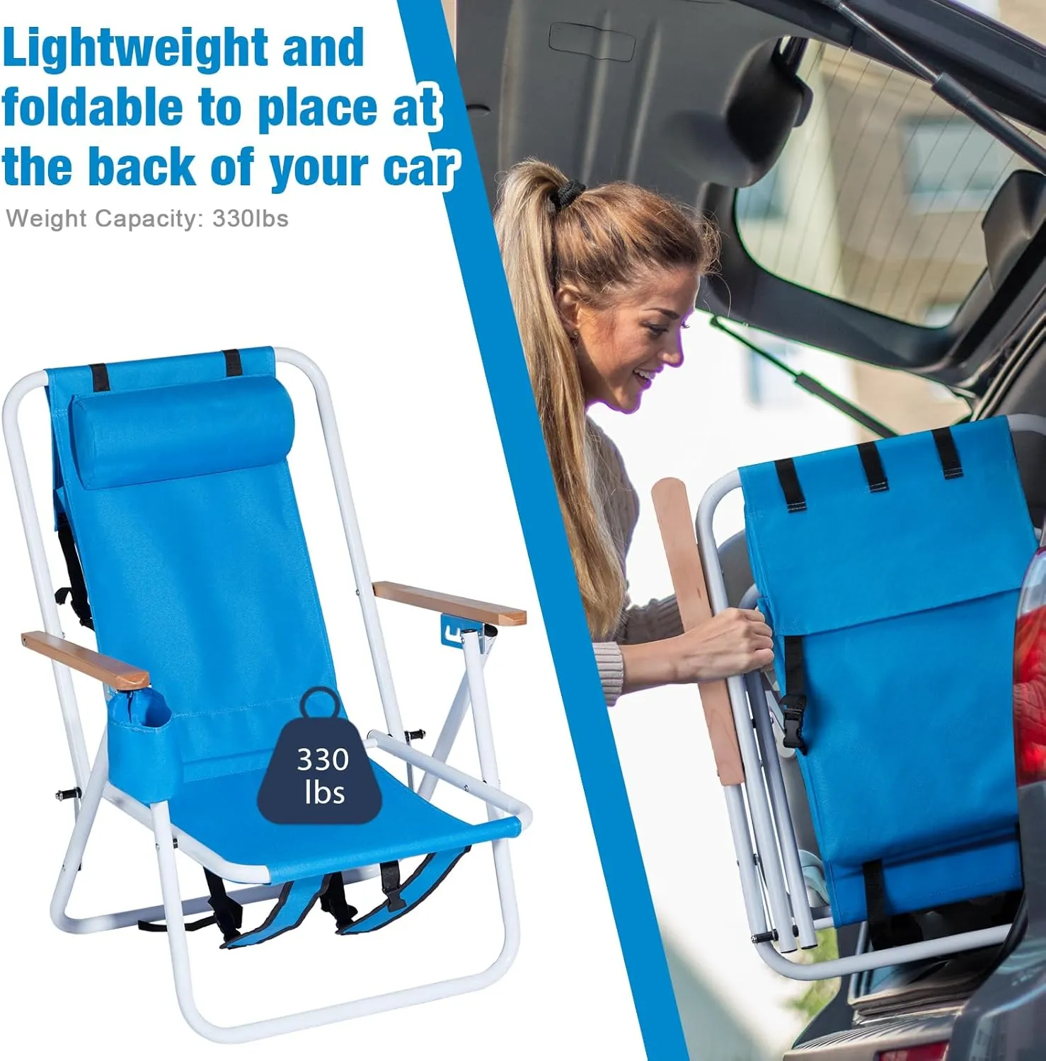 2pcs Portable Backpack Beach Chair, Adjustable Angle with Headrest Folding Beach Chair, Light Beach Chair with Armrests, Cup Holder
