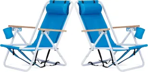 2pcs Portable Backpack Beach Chair, Adjustable Angle with Headrest Folding Beach Chair, Light Beach Chair with Armrests, Cup Holder