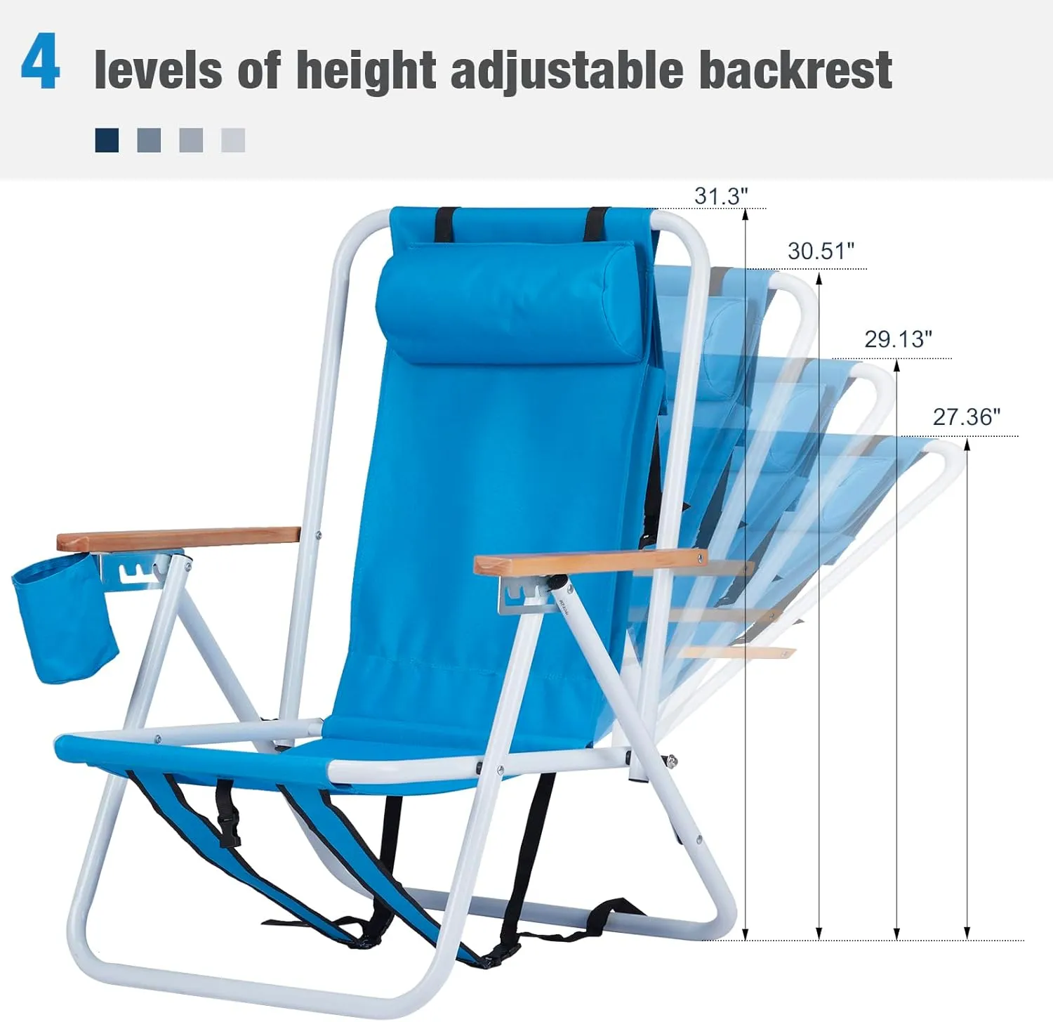 2pcs Portable Backpack Beach Chair, Adjustable Angle with Headrest Folding Beach Chair, Light Beach Chair with Armrests, Cup Holder