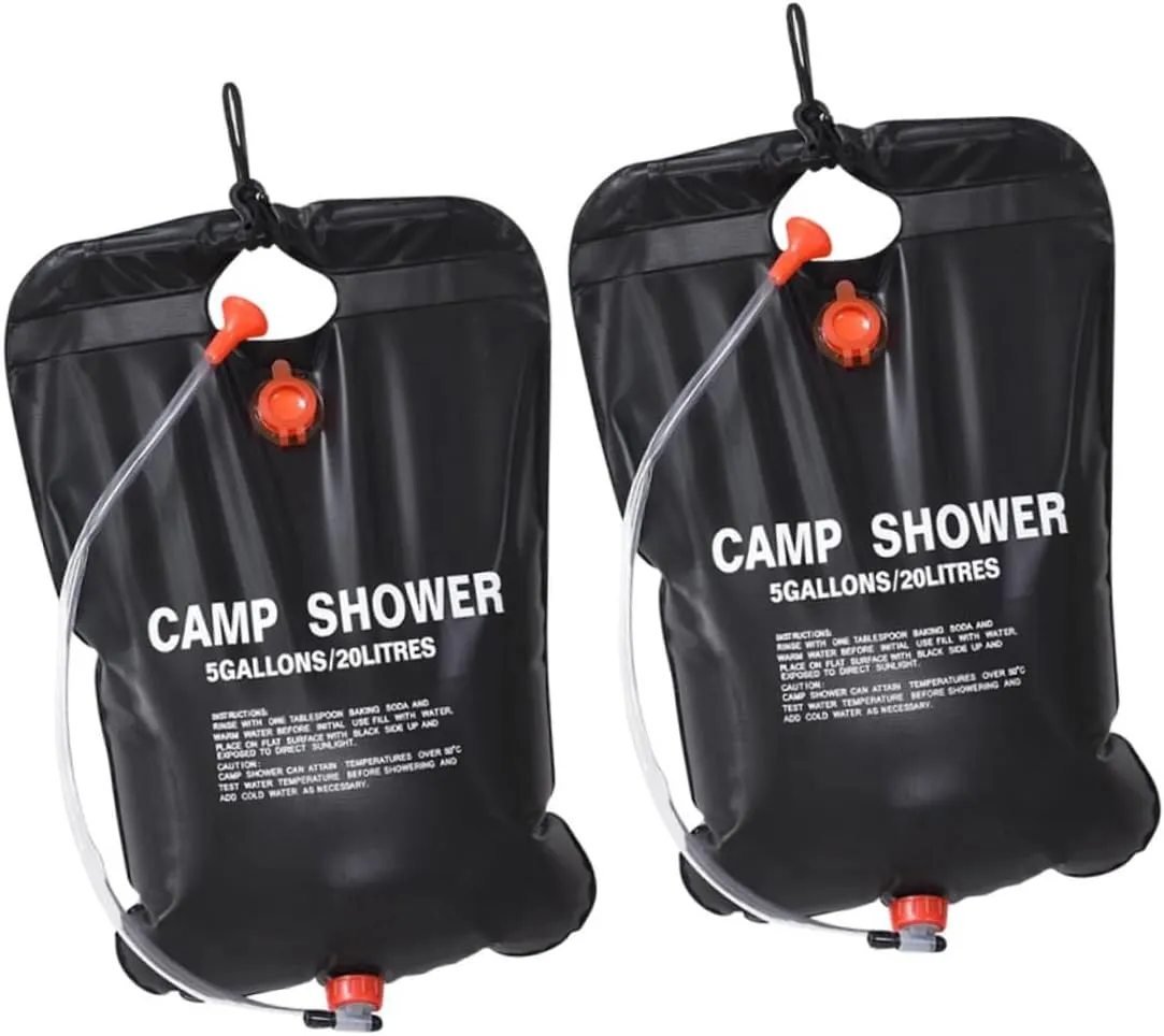 2Pcs Solar Camping Shower Bag Portable Outdoor Shower for Hiking Travel Beach Use Lightweight Durable Efficient Water Heating Easy to Store and Carry