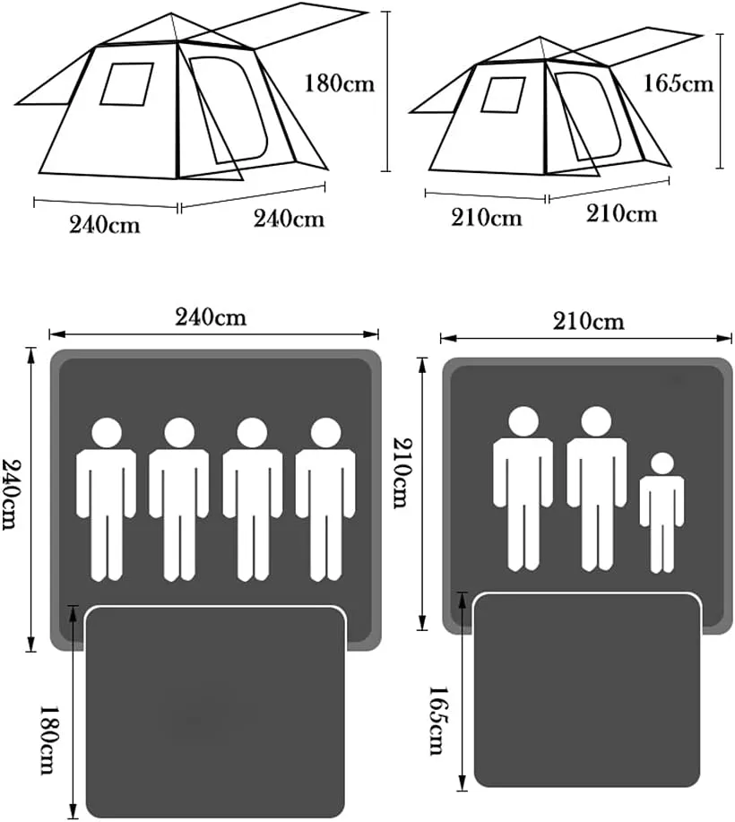 3-4 Person Automatic Camping Tent Instant Tent Easy Setup Two Doors Hiking Tent for Camping Outdoor Mountaineering Travel Easy Set Up