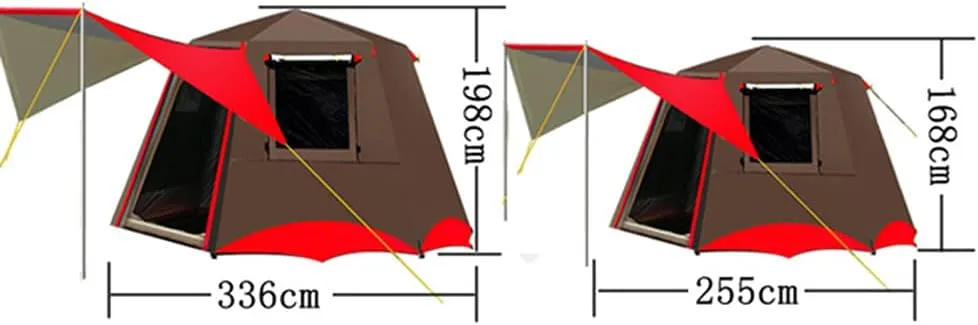 3-4 Person Automatic Tent with Porch Camping Pop Up Tent with 2 Door and 2 Windows Double Layer Instant Family Tent for Camping Outdoor Hiking, Easy Set Up, Red