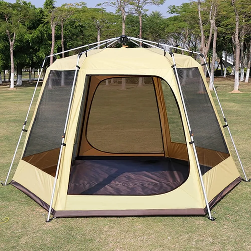3-4 Person Automatic Tent with Porch Camping Pop Up Tent with 2 Door and 2 Windows Double Layer Instant Family Tent for Camping Outdoor Hiking, Easy Set Up, Red