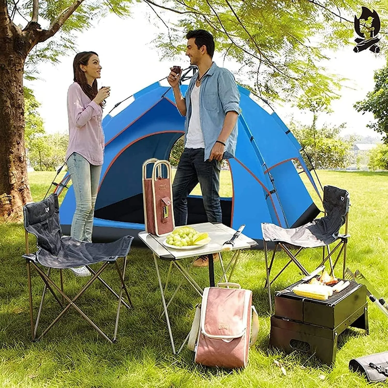 3-4 Person Family Camping Tent Automatic Instant Pop Up Waterproof PU3000mm 210D Oxford Material Family-Sized Groups Camp Beach Tents (Orange)