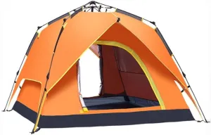 3-4 Person Family Camping Tent Automatic Instant Pop Up Waterproof PU3000mm 210D Oxford Material Family-Sized Groups Camp Beach Tents (Orange)