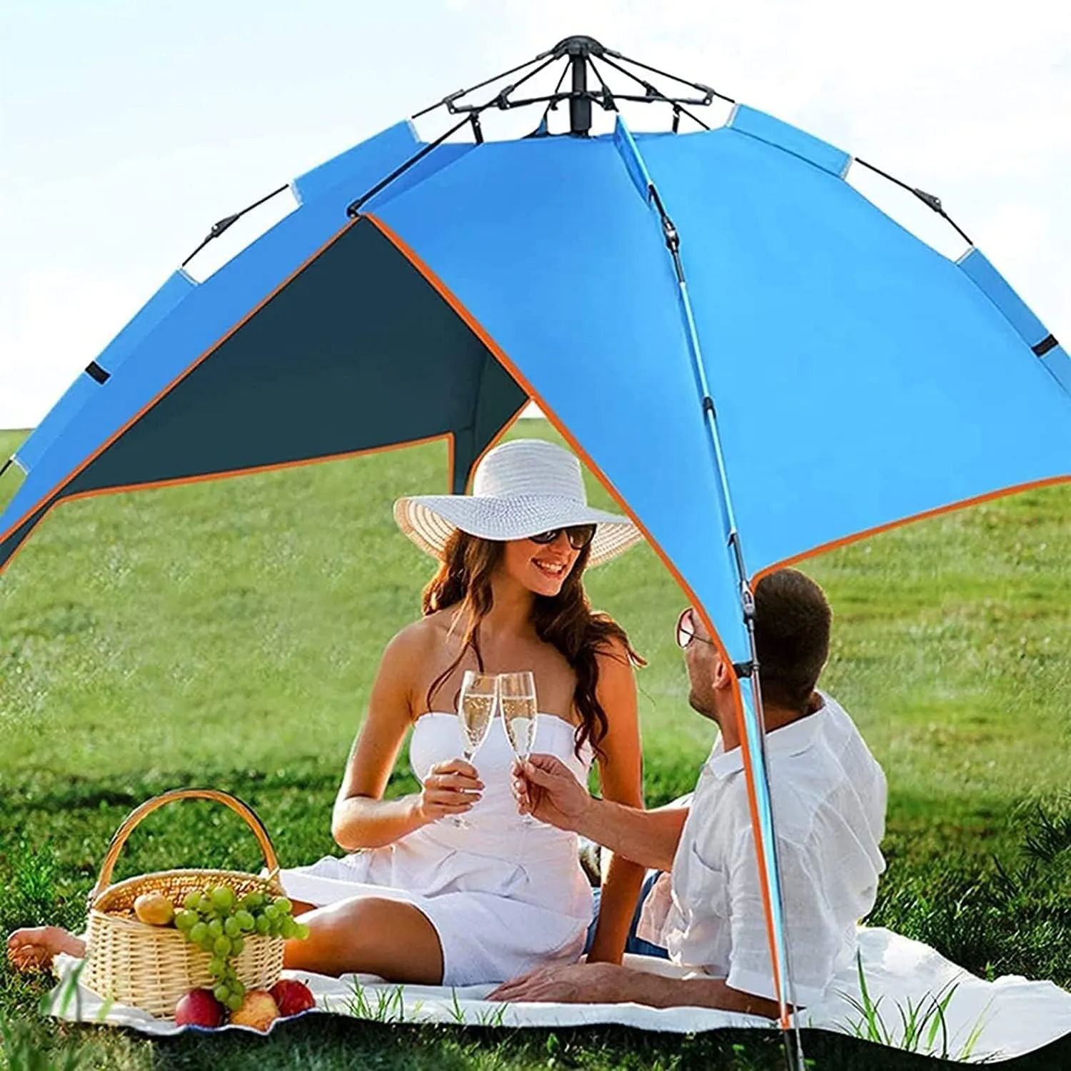 3-4 Person Family Camping Tent Automatic Instant Pop Up Waterproof PU3000mm 210D Oxford Material Family-Sized Groups Camp Beach Tents (Orange)