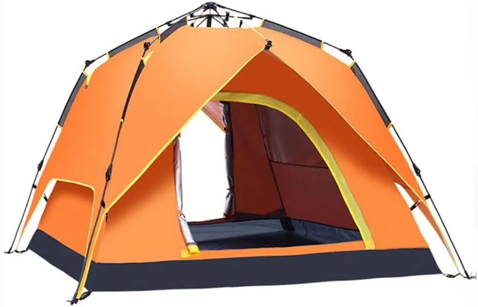 3-4 Person Family Camping Tent Automatic Instant Pop Up Waterproof PU3000mm 210D Oxford Material Family-Sized Groups Camp Beach Tents (Orange)