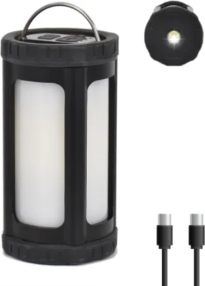 3-in-1 Camping Lantern Rechargeable with Flashlight, Portable 360° COB Aluminum Body Camping Lamp, IPX7 Waterproof 5 Modes for Indoor Outdoor Hiking Emergency Light Power Outages Hurricane