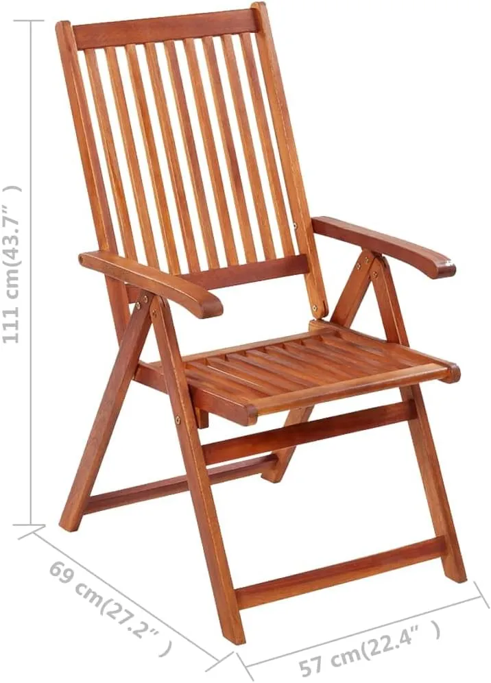 3-Piece Solid Acacia Wood Folding Patio Chairs Set Outdoor Furniture Adjustable Reclining Garden Chairs for Poolside Camping Beach Backyard (22.4"x27.2"x43.7")