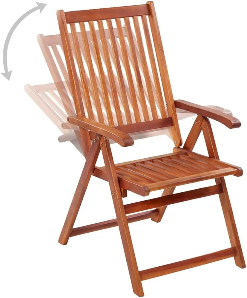 3-Piece Solid Acacia Wood Folding Patio Chairs Set Outdoor Furniture Adjustable Reclining Garden Chairs for Poolside Camping Beach Backyard (22.4"x27.2"x43.7")