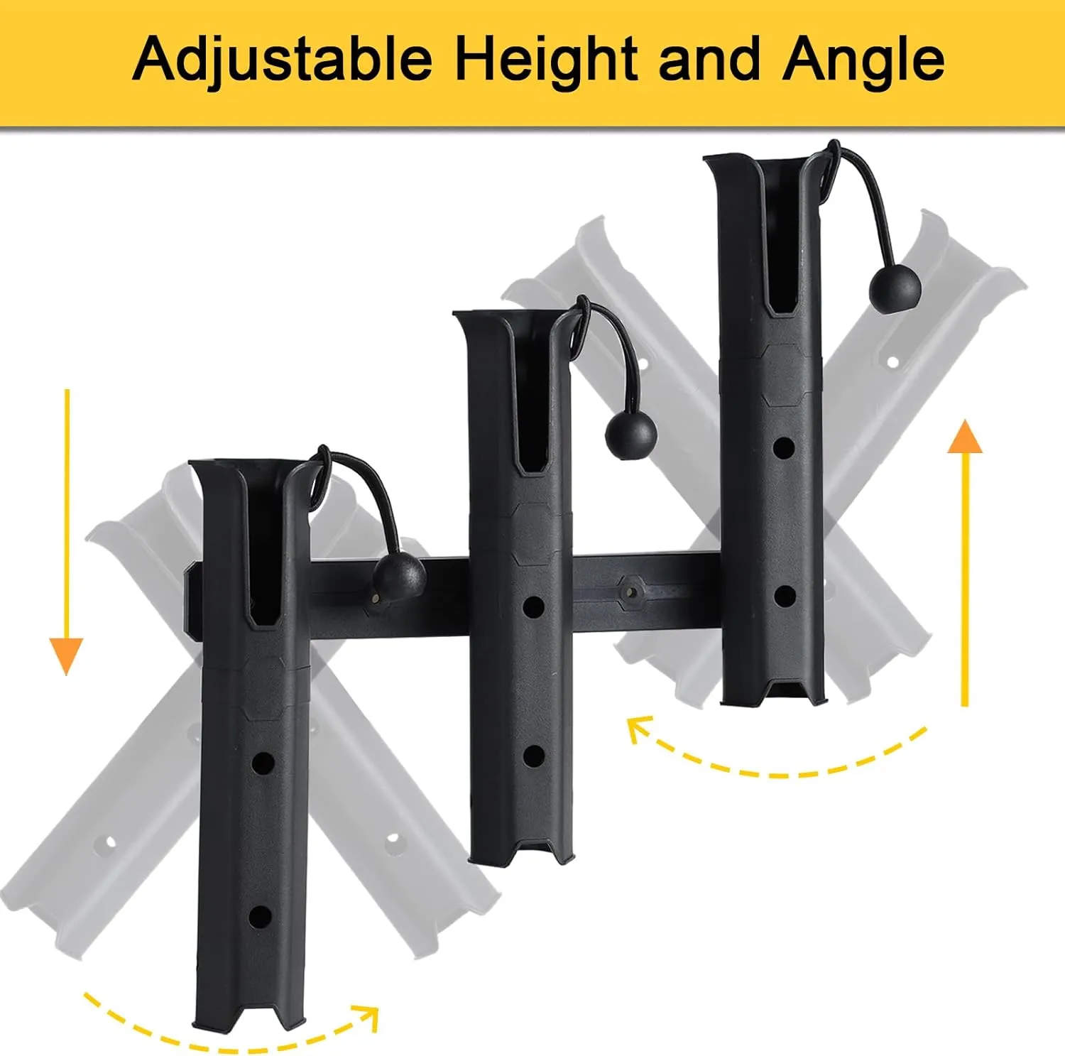 3-Tube Adjustable Fishing Rod Holder Bracket, Self-Adhesive Fishing Pole Holders for Garage Wall Mounted Fishing Rod Holders for Fishing Boat Golf Cart Cooler ATV Trailer (Black)
