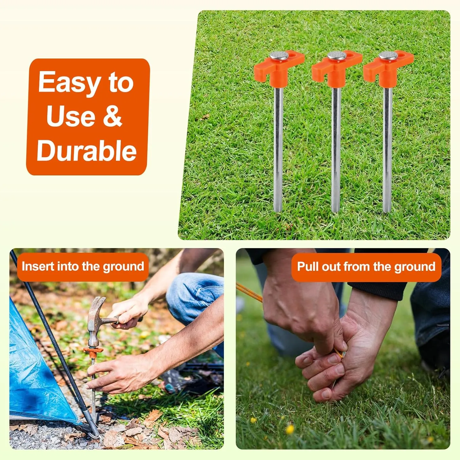 30 Pack Tent Stakes Heavy Duty,9.6 Inch Non-Rust Metal Tent Pegs,Ground Stakes Tent Spikes,Camping Stakes for Outdoor Camping,Grassland,Garden,Orange