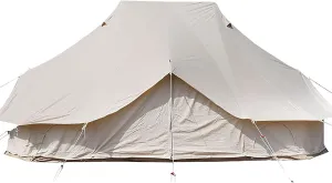 320G Cotton Cloth Bell Tent, Outdoor Waterproof Yurt Bell Tent, Family Glamping Tents, 4 Season Outdoor Camping Tent, Three Doors and Six Windows, UPF50 UV Resistant