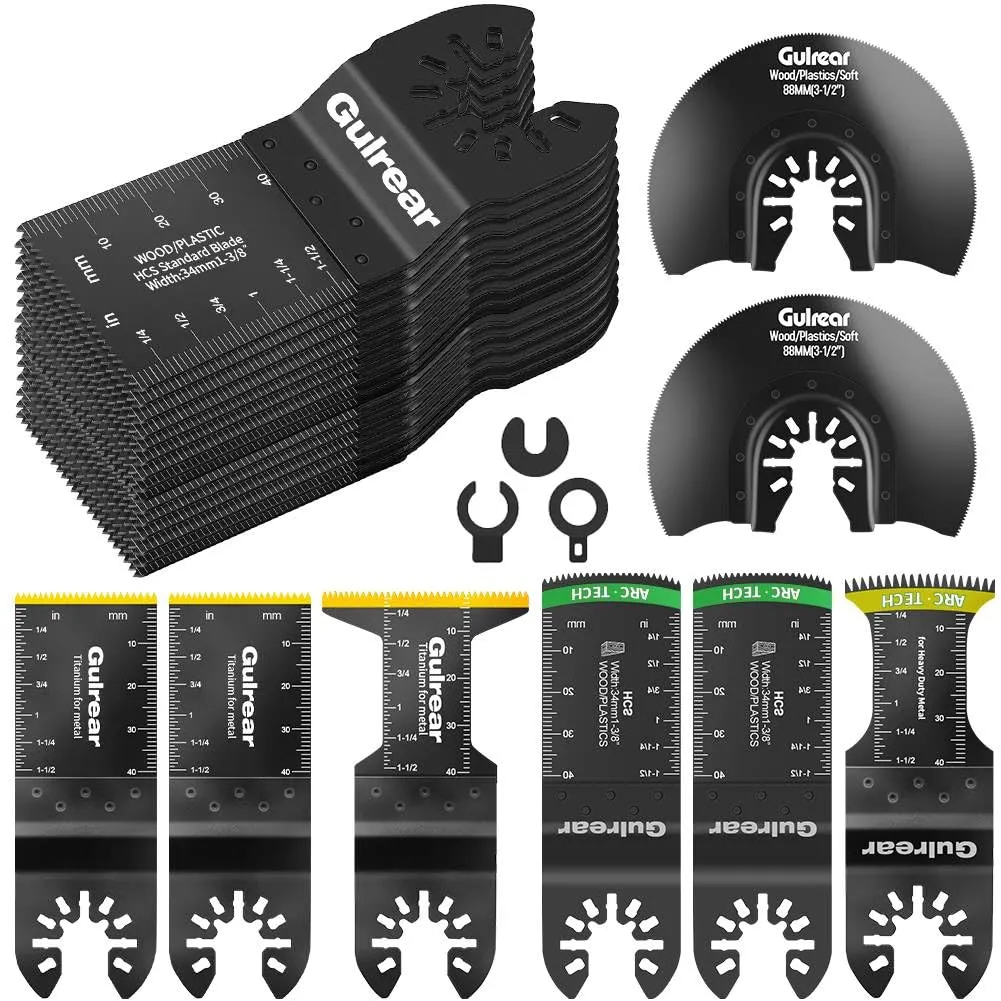 32PCS Multitool Blades kit Includes Titanium Multi Tool Blades Use in Wood Plastics Metal Cutting Removing Oscillating Blades with Quick Release Ideal Oscillating Tools Name Brands Replacement Blades