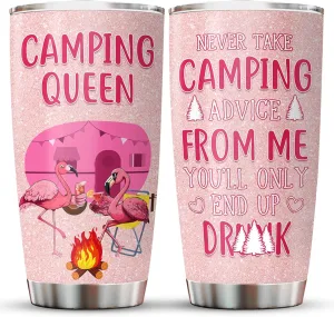 34HD Funny Flamingo Tumbler with Lid, 20 oz Stainless Steel Camping Queen Mug, Vacuum Insulated Camping Tumbler, Flamingo Gifts for Women Mothers Day Christmas Anniversary