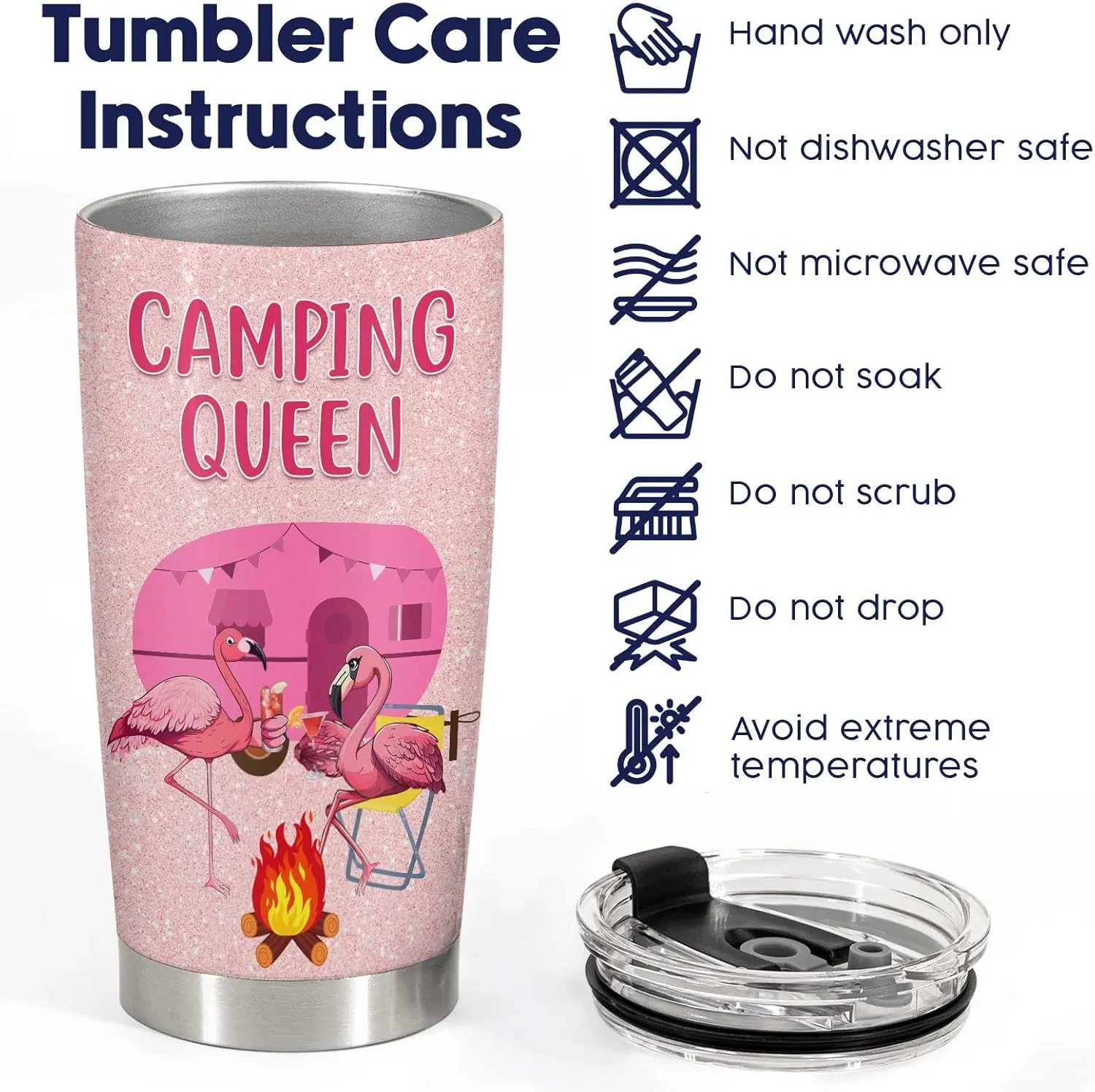 34HD Funny Flamingo Tumbler with Lid, 20 oz Stainless Steel Camping Queen Mug, Vacuum Insulated Camping Tumbler, Flamingo Gifts for Women Mothers Day Christmas Anniversary