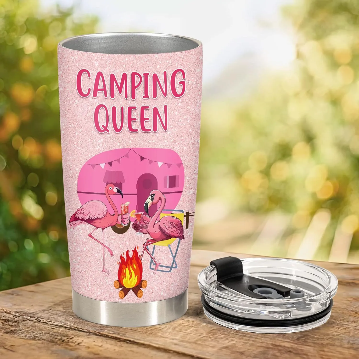 34HD Funny Flamingo Tumbler with Lid, 20 oz Stainless Steel Camping Queen Mug, Vacuum Insulated Camping Tumbler, Flamingo Gifts for Women Mothers Day Christmas Anniversary