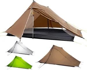 3F UL Gear LanShan pro Tent, 1 Person / 2 Person Outdoor Ultralight Camping Tent, 3-Season or 4-Season Professional Backpacking Ten, for Camping, Hiking, Trekking (Khaki-2 Person, 3 Season)