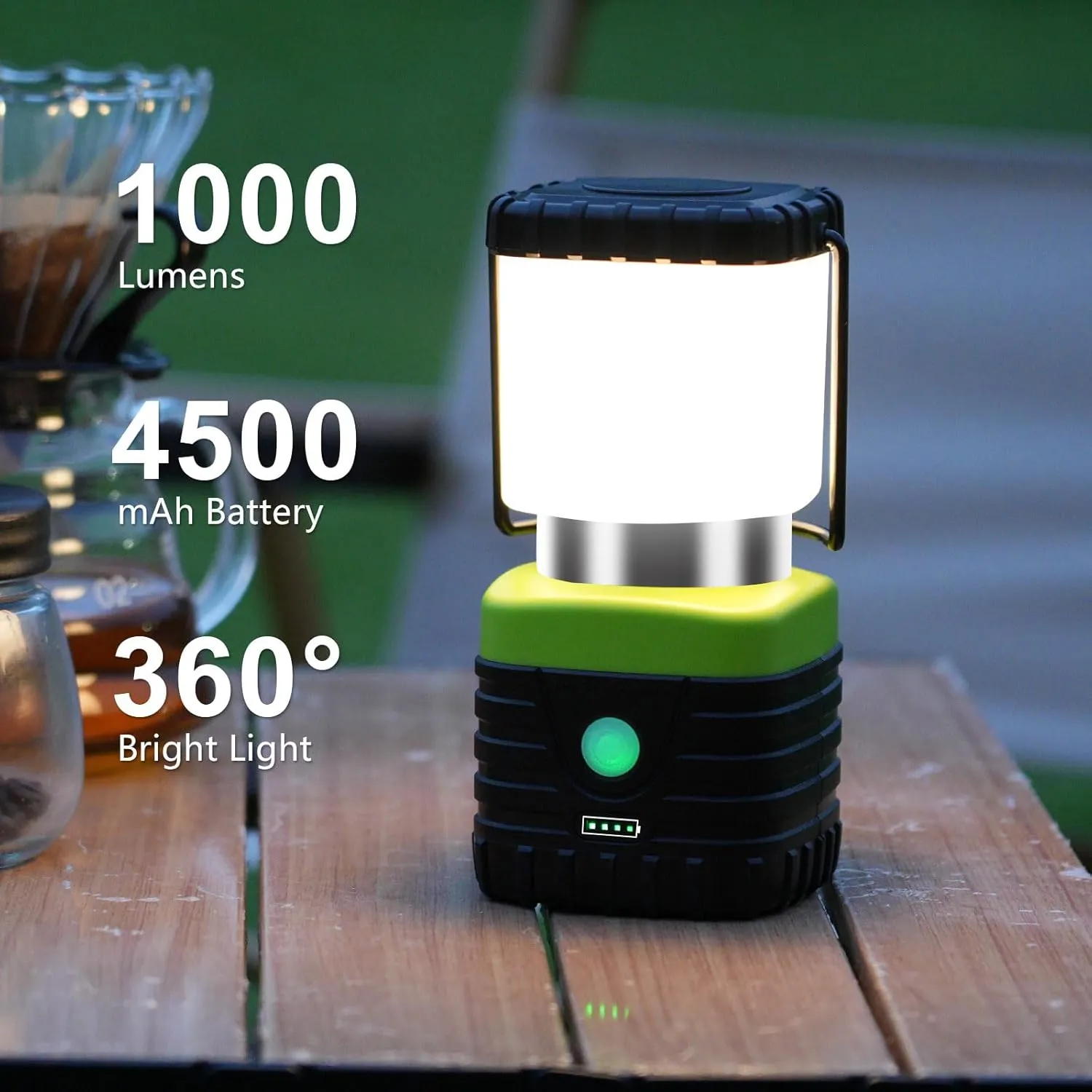 3PCS 3200K Warm Light LED Camping Lantern Rechargeable 1000LM, 4500mAh Power Bank, Flashlight for Hurricane Emergency, Hiking, IP44 Waterproof Lantern(Green)