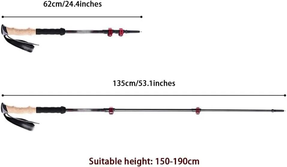 4 Pack Trekking Poles for Group Travel, Portable Climbing Equipment with Wrist Strap, Retractable Walking Sticks, for Backpacking, Skiing