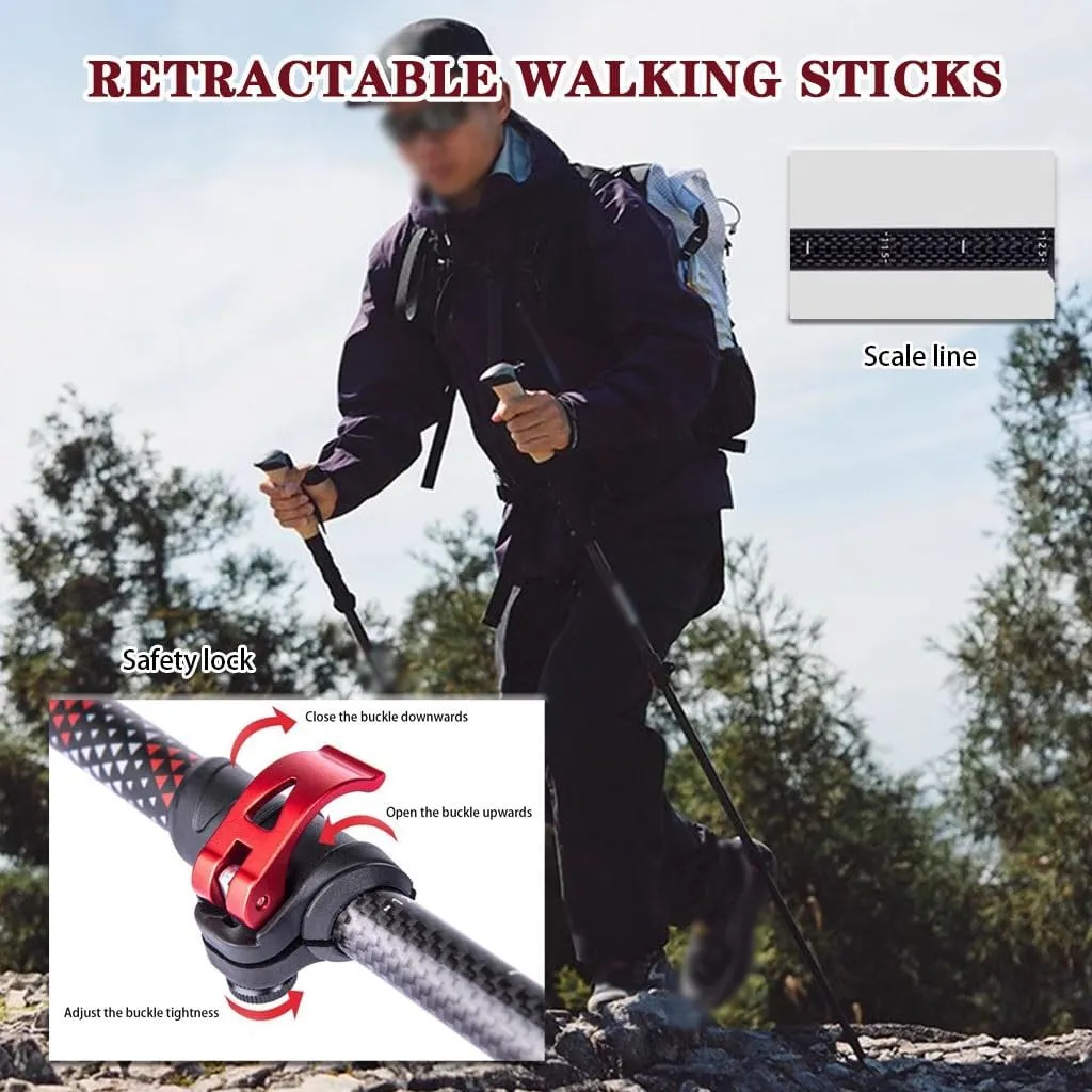 4 Pack Trekking Poles for Group Travel, Portable Climbing Equipment with Wrist Strap, Retractable Walking Sticks, for Backpacking, Skiing