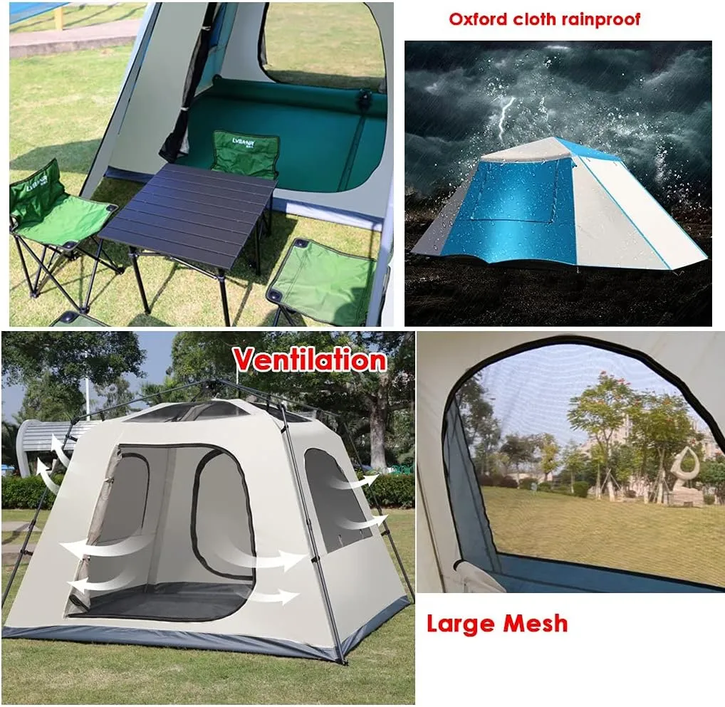 4 Person Easy Pop Up Tent, Camping Tents, Waterproof Windproof Family Tent, Instant Cabin Tent 6 Person, Tents for Camping Waterproof, Double Layer, Divided Curtain for Separated Room ( Color : Blue )