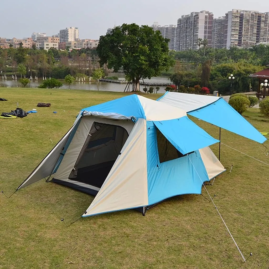 4 Person Easy Pop Up Tent, Camping Tents, Waterproof Windproof Family Tent, Instant Cabin Tent 6 Person, Tents for Camping Waterproof, Double Layer, Divided Curtain for Separated Room ( Color : Blue )