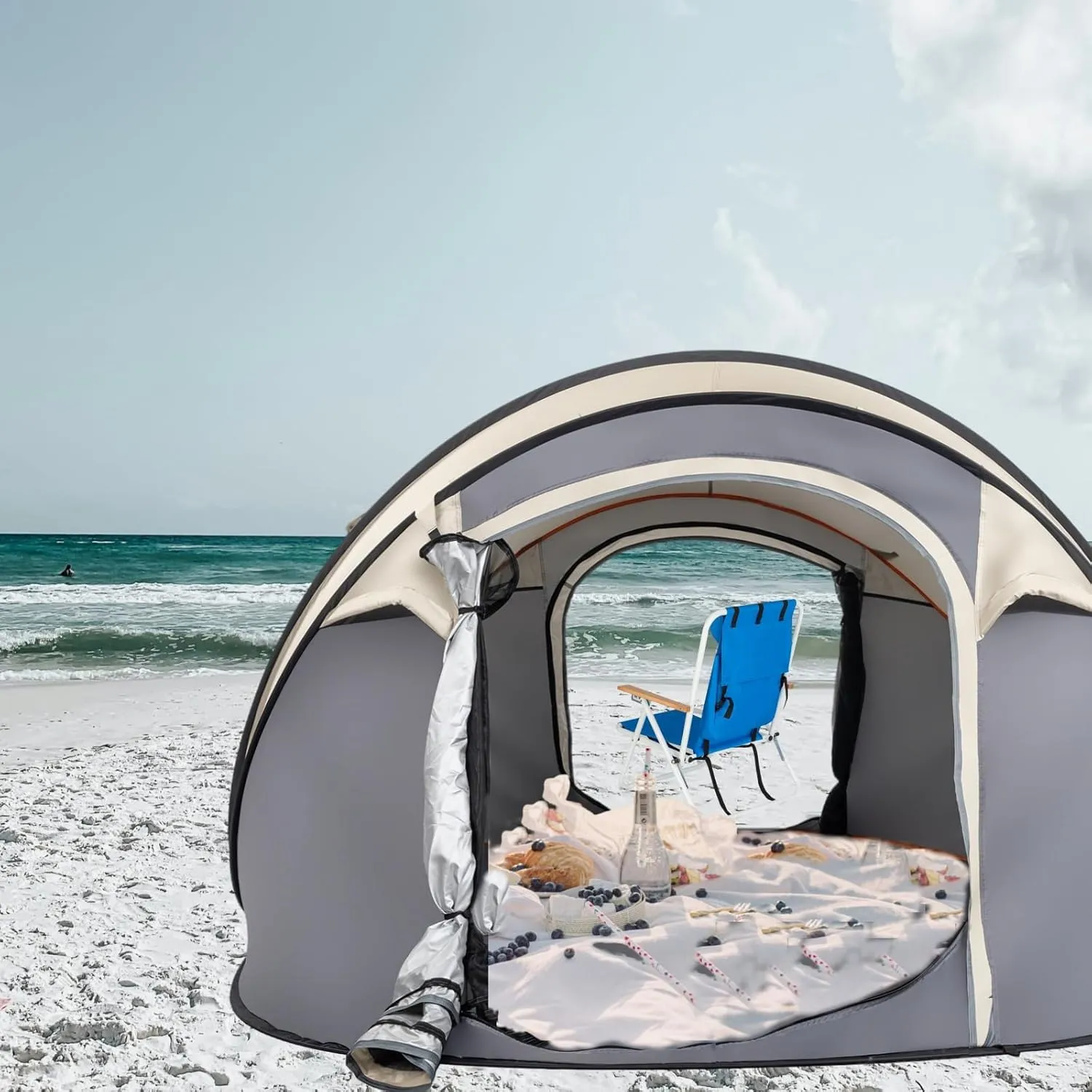 4 Person Pop Up Tent Instant Setup 10 Seconds, Lightweight Family Camping Tent with Ventilation, Spacious 9.2x6.6ft for Outdoor Beach Backyard Hiking