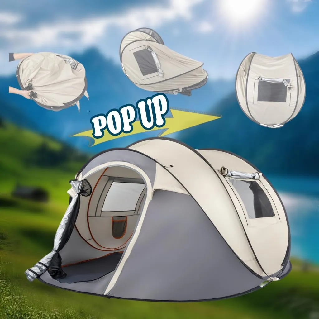 4 Person Pop Up Tent Instant Setup 10 Seconds, Lightweight Family Camping Tent with Ventilation, Spacious 9.2x6.6ft for Outdoor Beach Backyard Hiking
