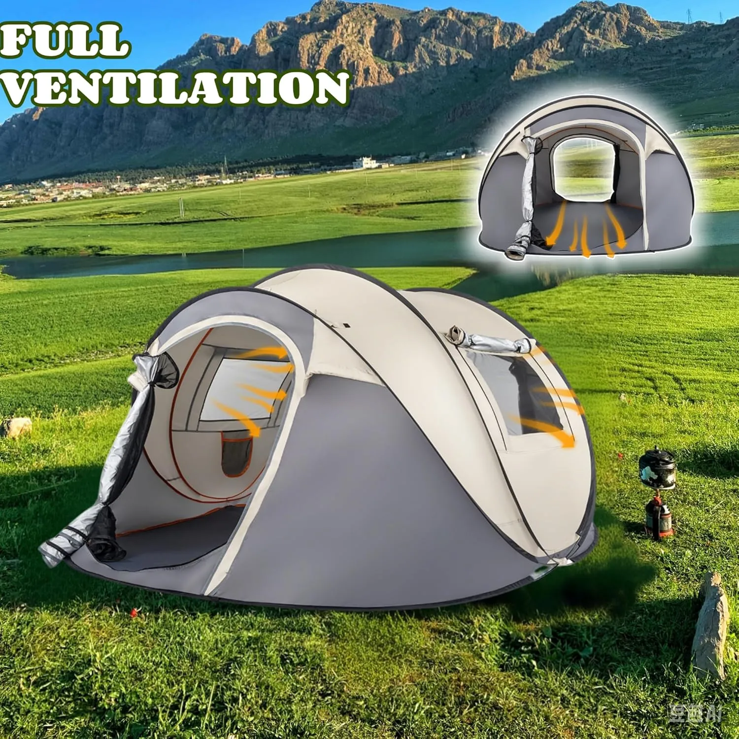 4 Person Pop Up Tent Instant Setup 10 Seconds, Lightweight Family Camping Tent with Ventilation, Spacious 9.2x6.6ft for Outdoor Beach Backyard Hiking