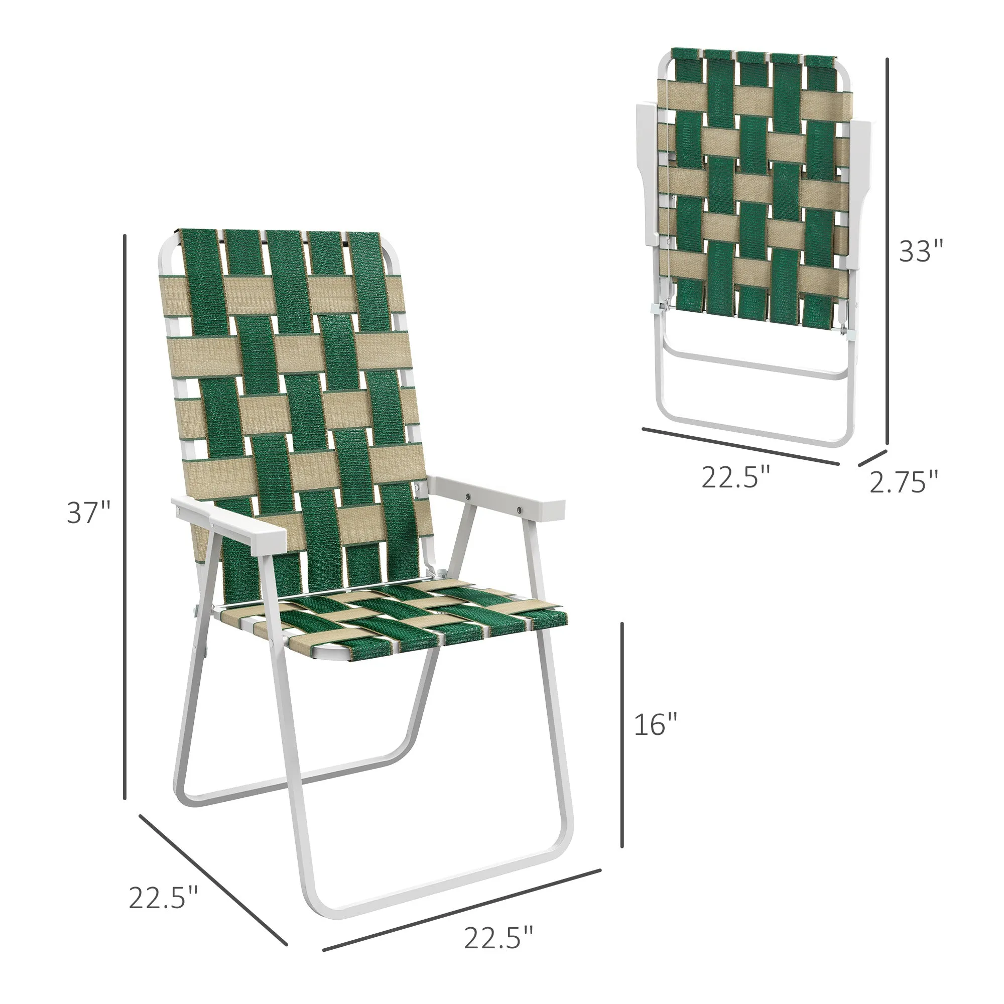 4-Piece Classic Folding Chairs, Outdoor Camping, Portable Lawn, Armrests, Green