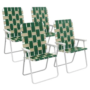 4-Piece Classic Folding Chairs, Outdoor Camping, Portable Lawn, Armrests, Green