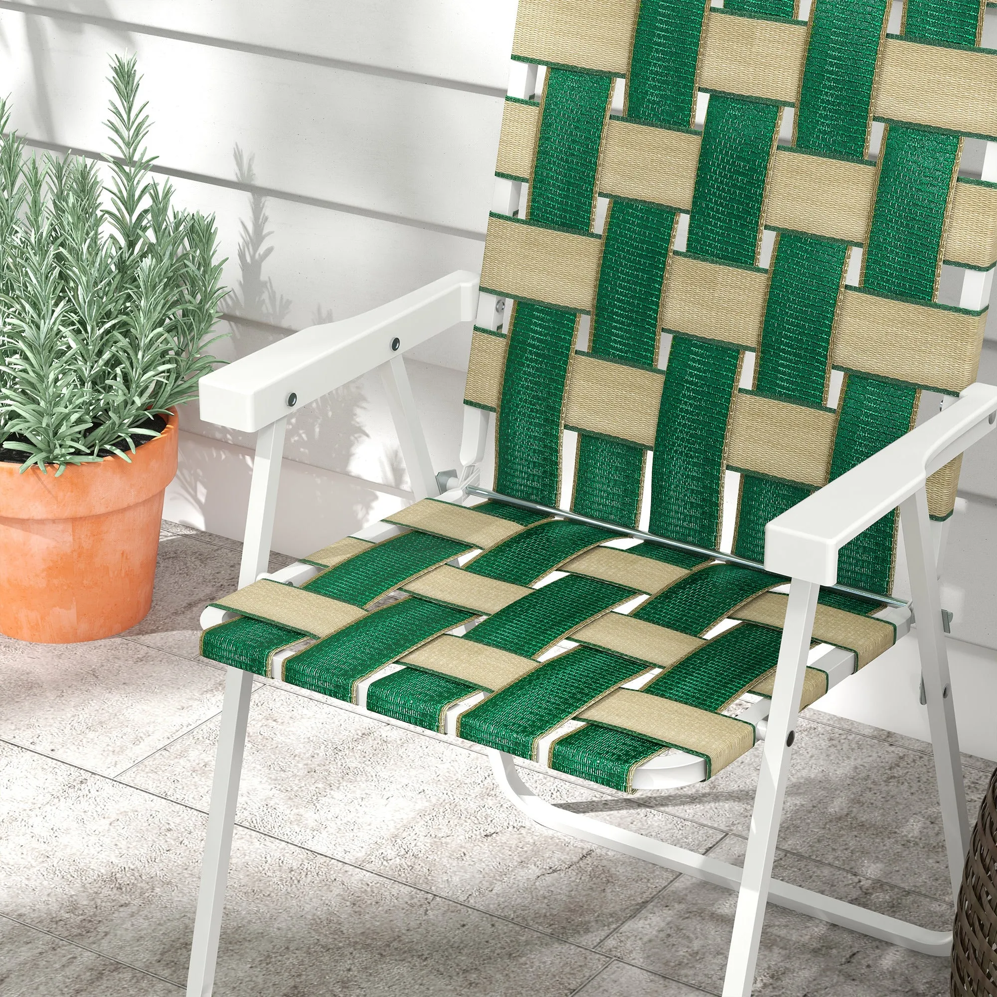 4-Piece Classic Folding Chairs, Outdoor Camping, Portable Lawn, Armrests, Green