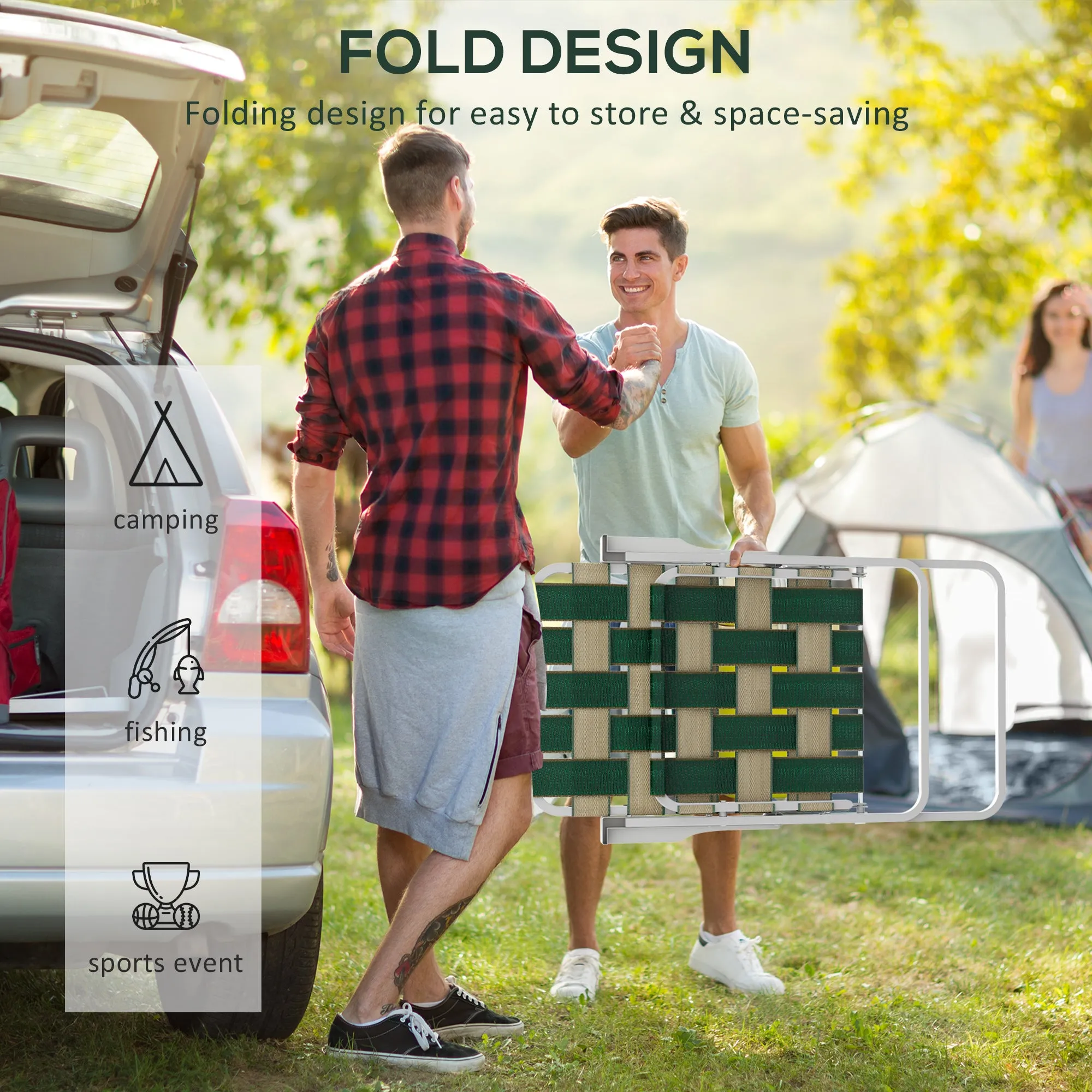 4-Piece Classic Folding Chairs, Outdoor Camping, Portable Lawn, Armrests, Green