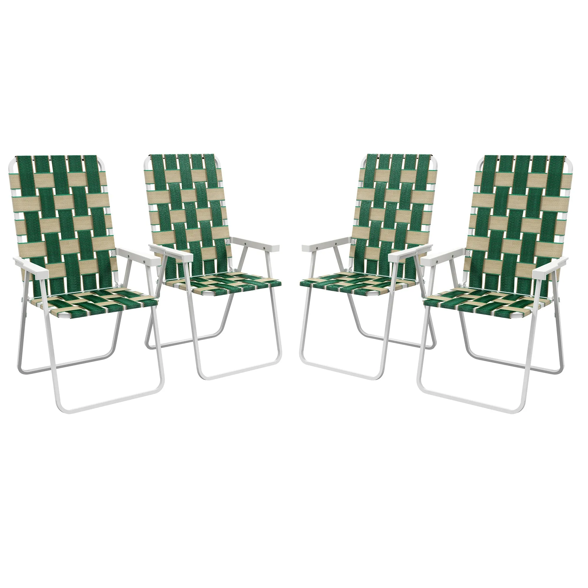 4-Piece Classic Folding Chairs, Outdoor Camping, Portable Lawn, Armrests, Green