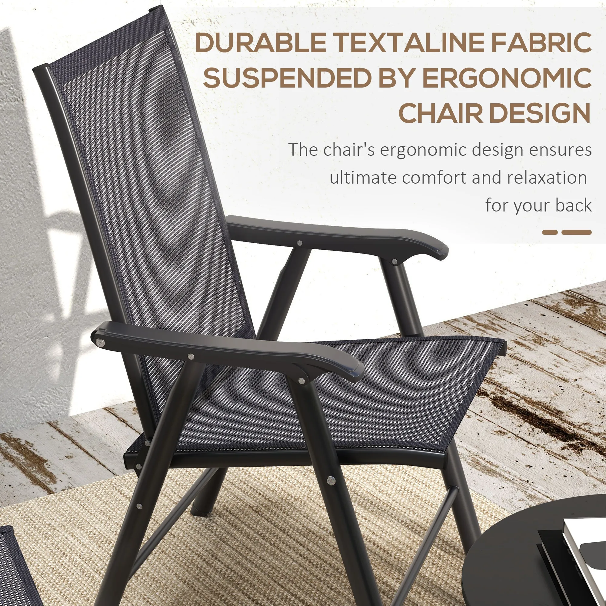 4-Piece Folding Dining Chair Set for Relaxing on Patio, Balcony, or Garden, Comfortable Outdoor Furniture with Armrests, Dark Grey