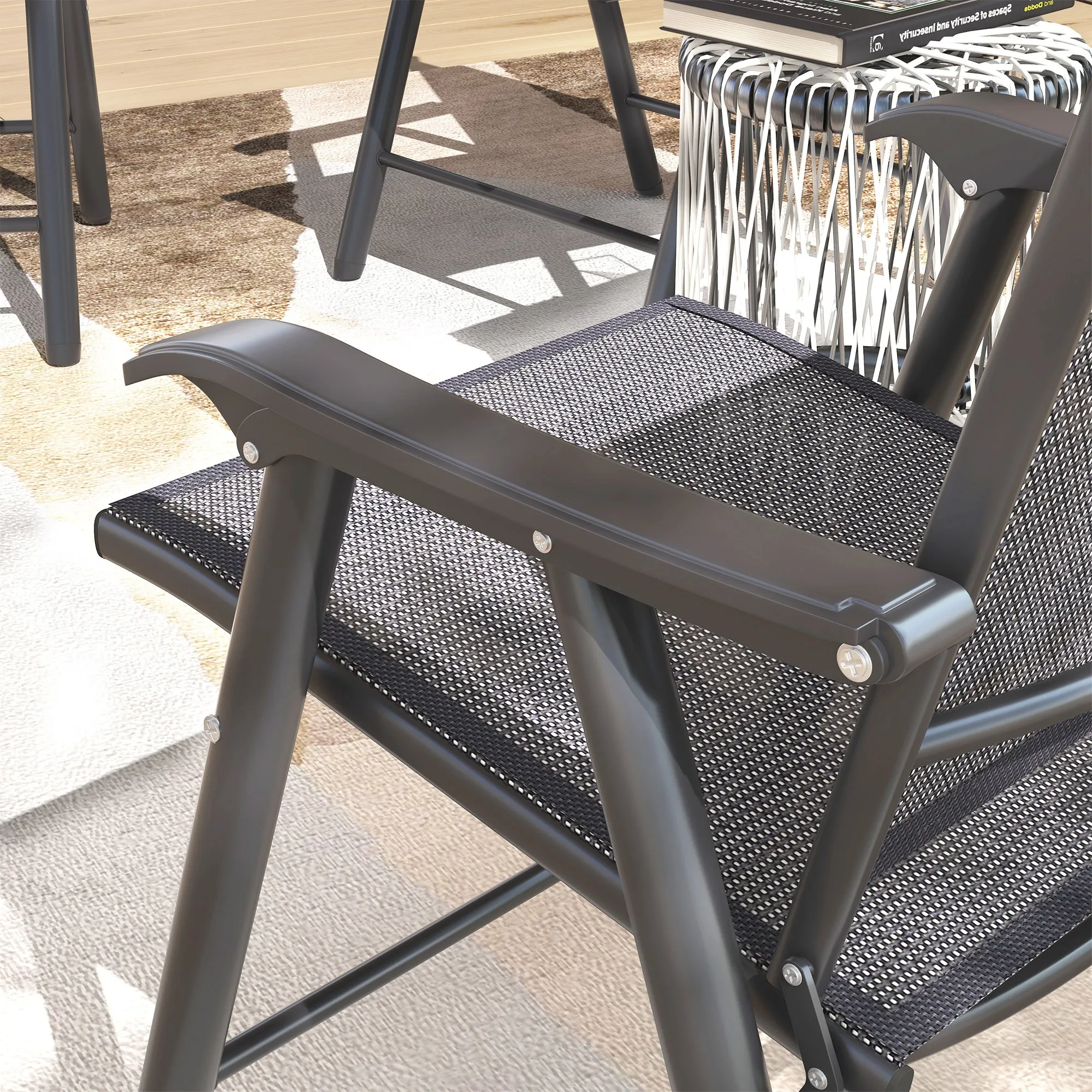 4-Piece Folding Dining Chair Set for Relaxing on Patio, Balcony, or Garden, Comfortable Outdoor Furniture with Armrests, Dark Grey