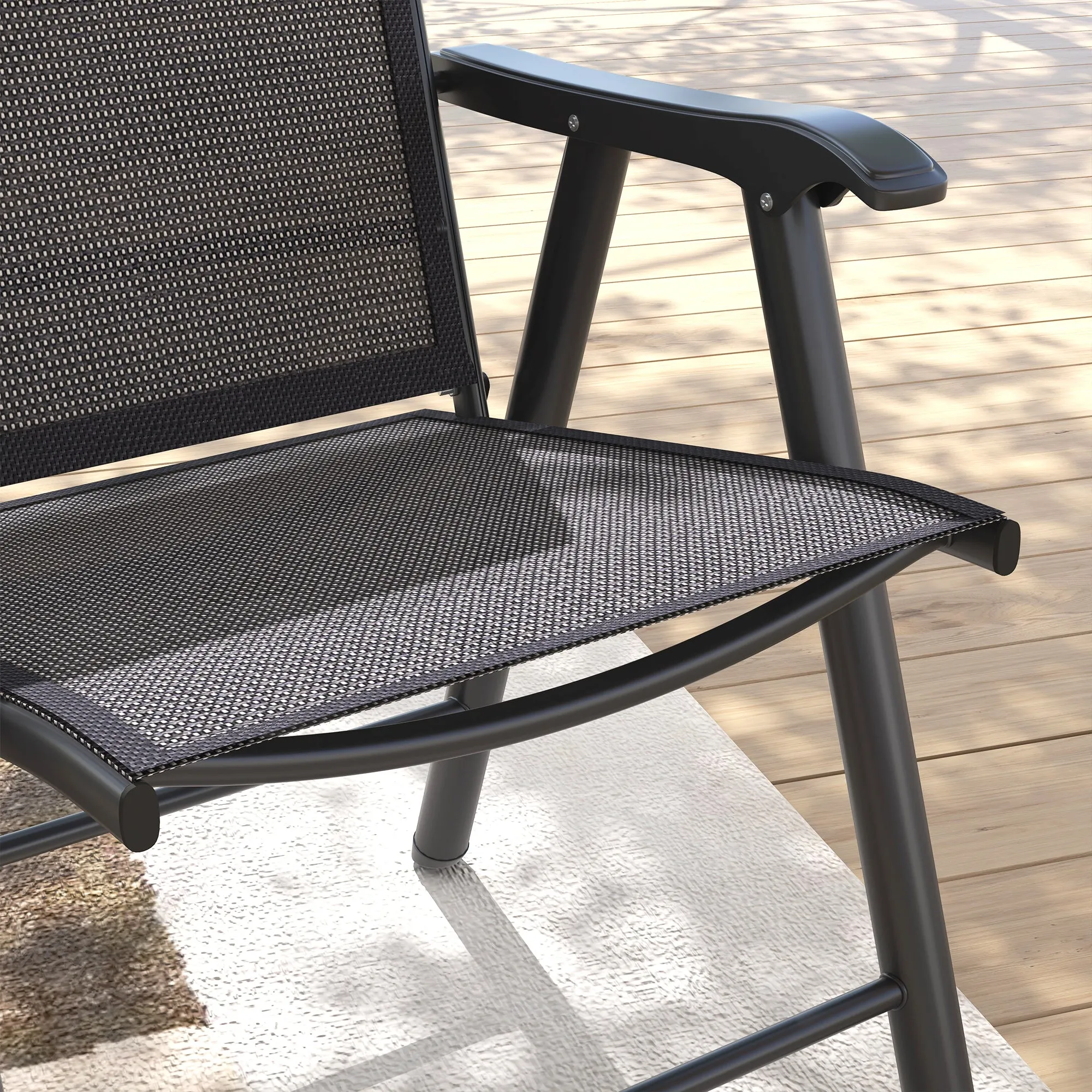 4-Piece Folding Dining Chair Set for Relaxing on Patio, Balcony, or Garden, Comfortable Outdoor Furniture with Armrests, Dark Grey