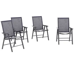 4-Piece Folding Dining Chair Set for Relaxing on Patio, Balcony, or Garden, Comfortable Outdoor Furniture with Armrests, Dark Grey