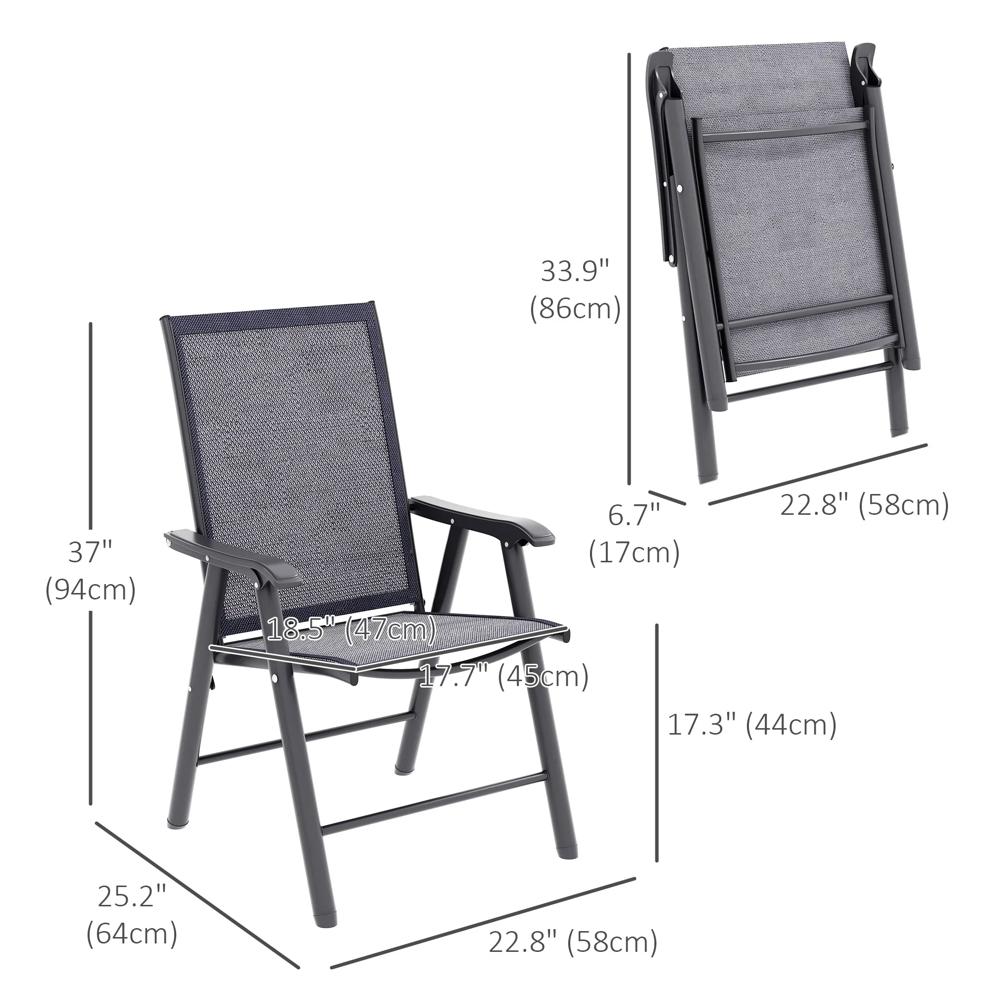 4-Piece Folding Dining Chair Set for Relaxing on Patio, Balcony, or Garden, Comfortable Outdoor Furniture with Armrests, Dark Grey