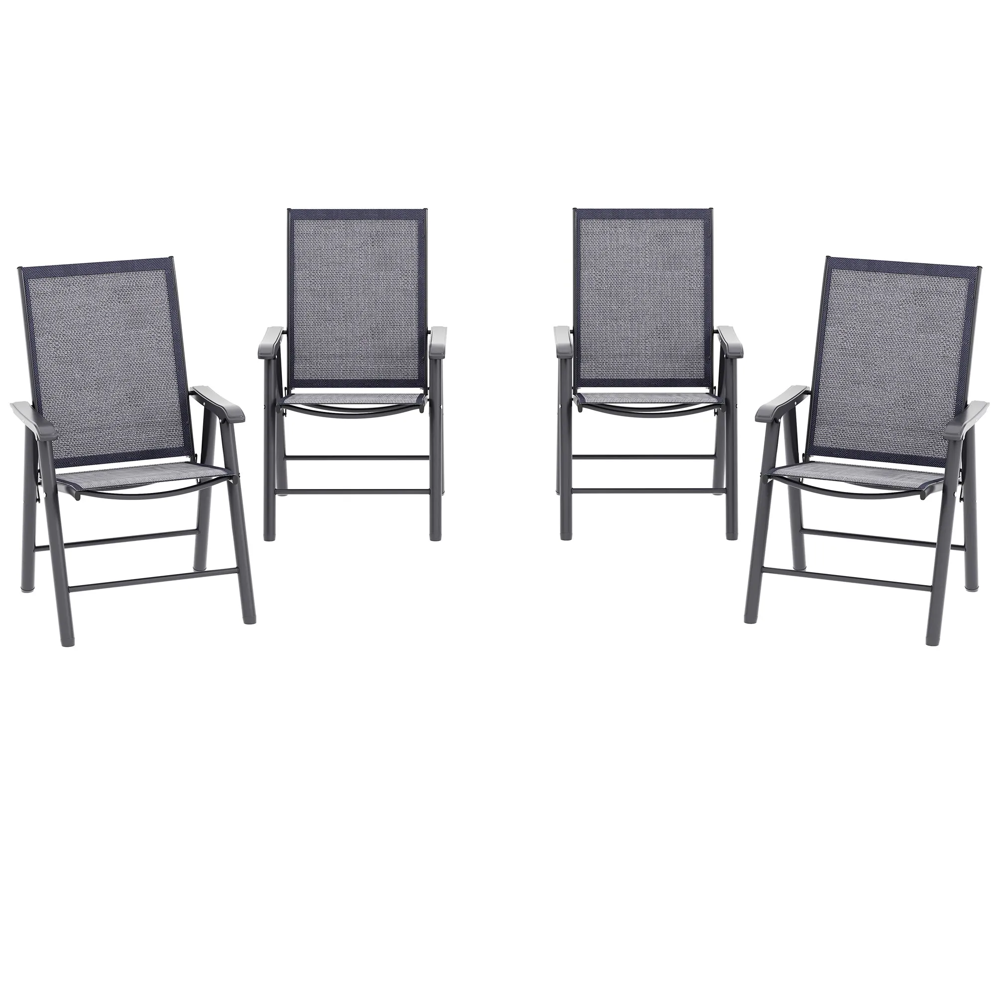 4-Piece Folding Dining Chair Set for Relaxing on Patio, Balcony, or Garden, Comfortable Outdoor Furniture with Armrests, Dark Grey