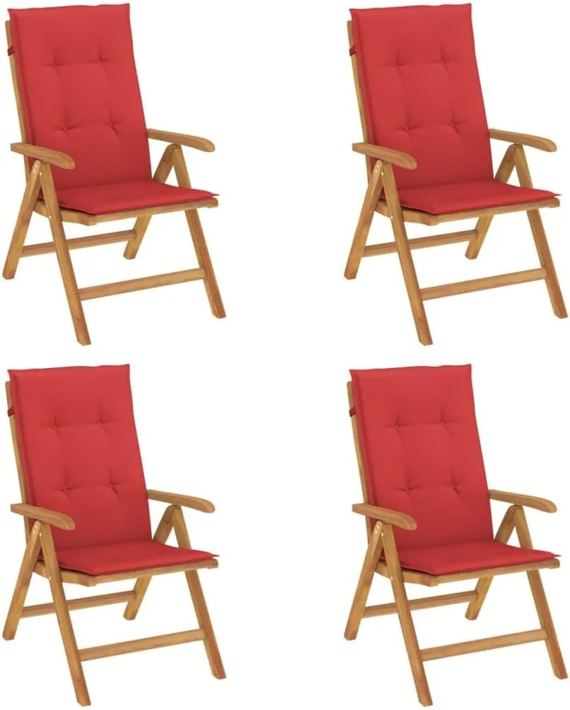 4-Piece Reclining Teak Wood Patio Chairs with Cushions, Adjustable Outdoor Lounge Chairs Foldable Furniture Set for Poolside Backyard Beach Relaxation