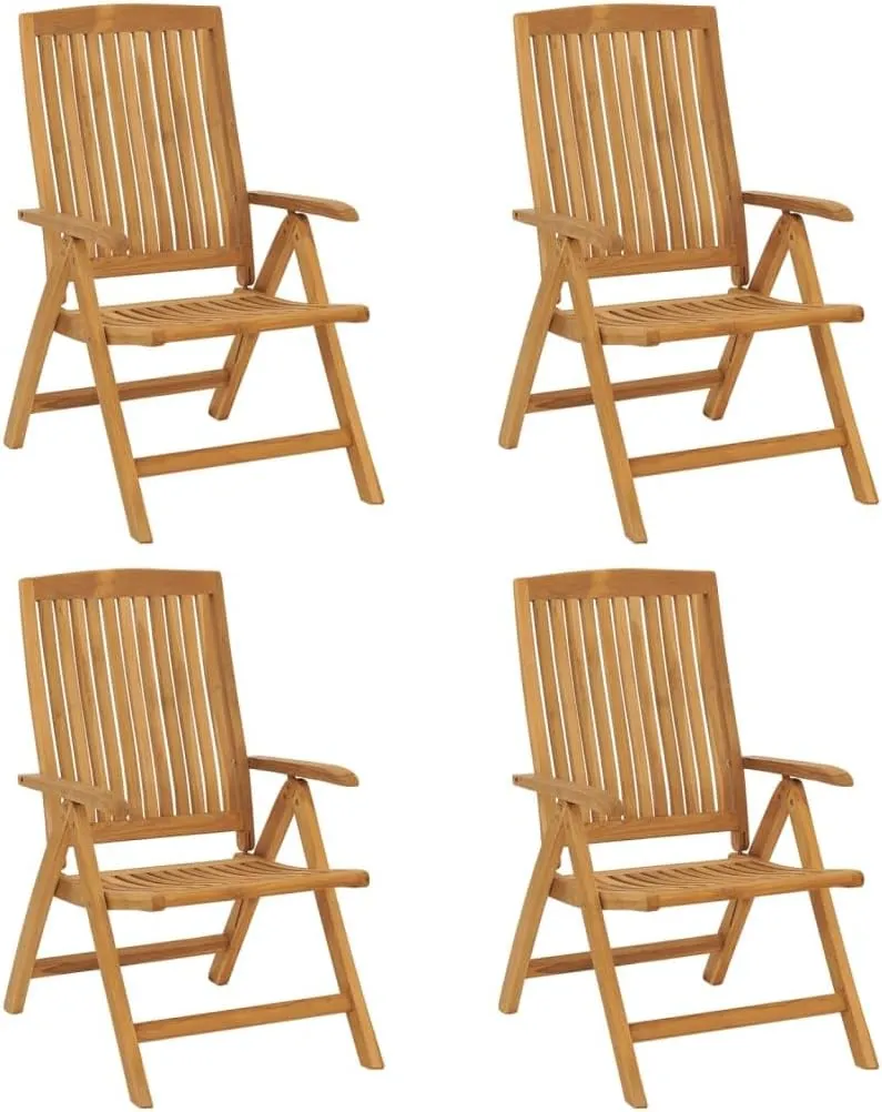 4-Piece Reclining Teak Wood Patio Chairs with Cushions, Adjustable Outdoor Lounge Chairs Foldable Furniture Set for Poolside Backyard Beach Relaxation