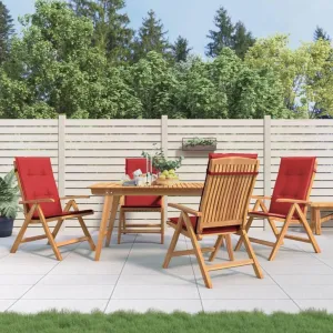 4-Piece Reclining Teak Wood Patio Chairs with Cushions, Adjustable Outdoor Lounge Chairs Foldable Furniture Set for Poolside Backyard Beach Relaxation