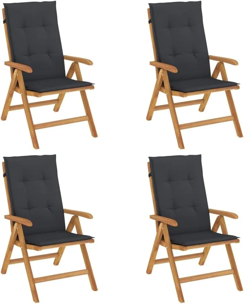 4-Piece Solid Teak Wood Reclining Patio Chairs with Cushions, Adjustable Lounge Chairs Outdoor Furniture Foldable for Poolside Backyard Beach Camping