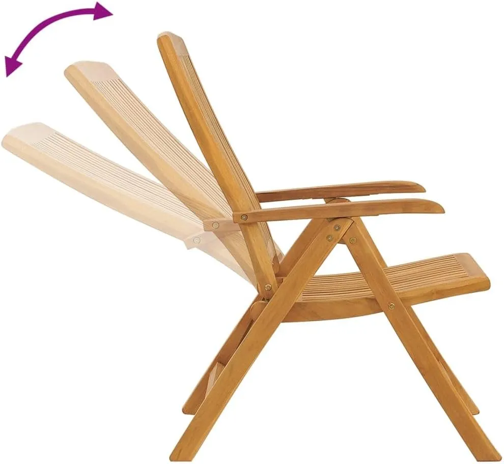 4-Piece Solid Teak Wood Reclining Patio Chairs with Cushions, Adjustable Lounge Chairs Outdoor Furniture Foldable for Poolside Backyard Beach Camping