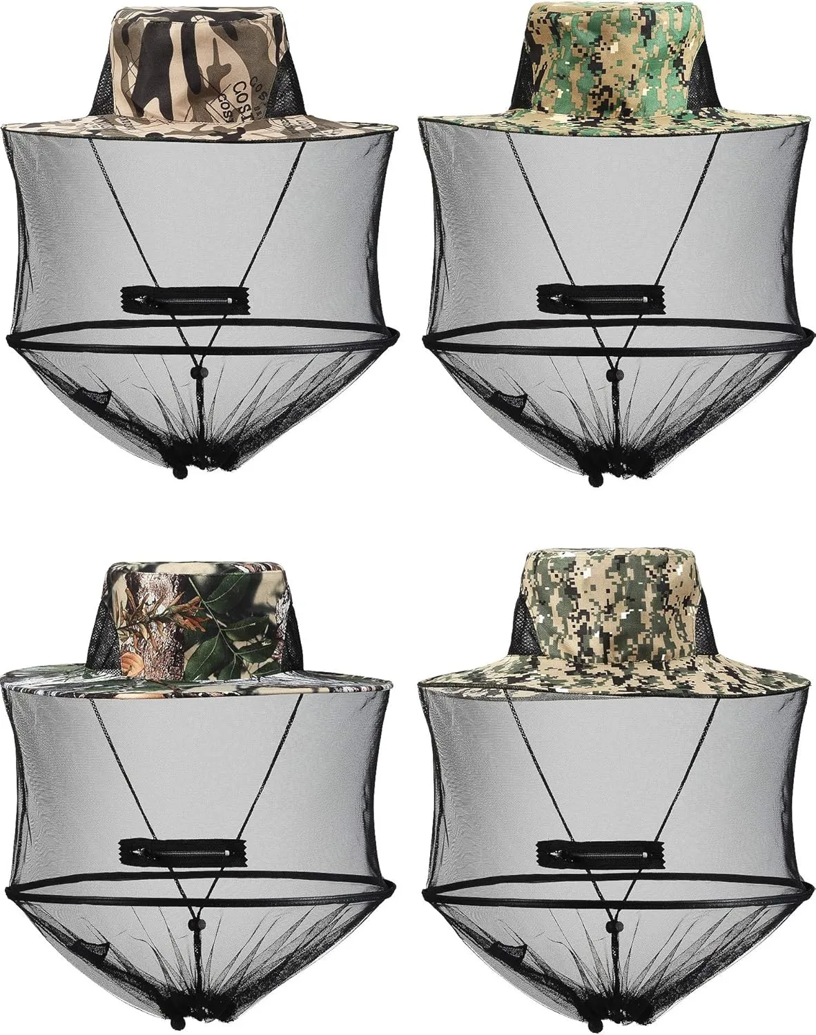 4 Pieces Mosquito Head Mesh Mosquito Cap Net Hat Face Cover with Zipper Foldable Fly Protection Netting Hat for Outdoor Fishing Hiking Gardening