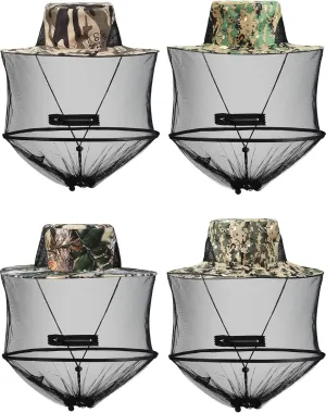 4 Pieces Mosquito Head Mesh Mosquito Cap Net Hat Face Cover with Zipper Foldable Fly Protection Netting Hat for Outdoor Fishing Hiking Gardening