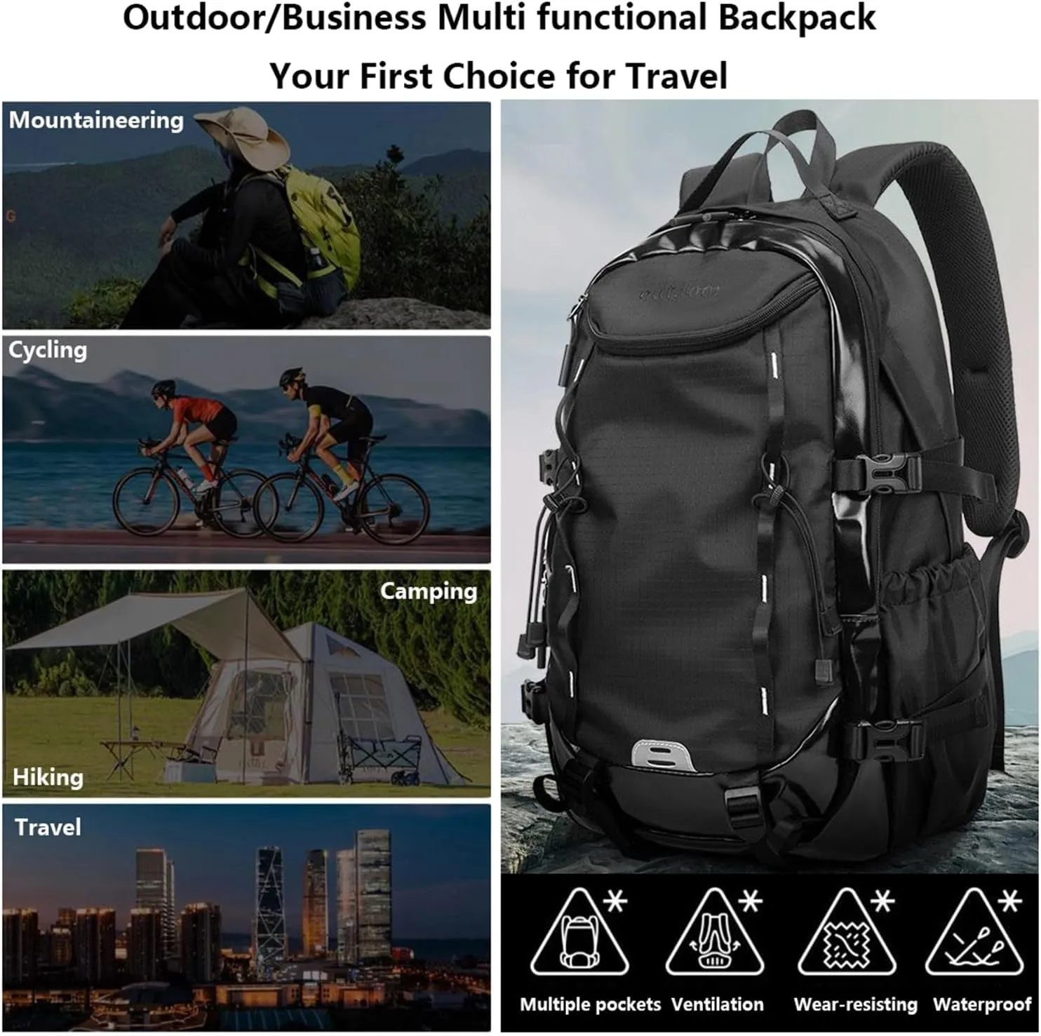 40L Waterproof Lightweight Hiking,camping,travel Backpack for Men/Women (Grey,40L)