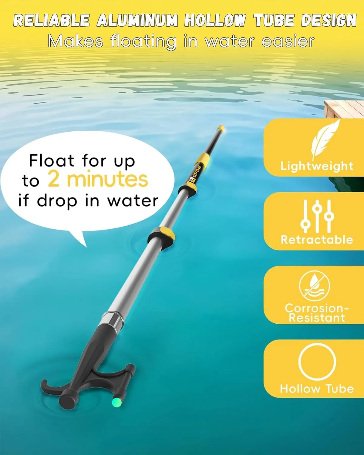 4.6-12/18, 1.5-3, 3.4-8 Feet Telescoping Boat Hook Pole 2 Pcs Replaceable Pole Hooks, Floating Sturdy Lightweight Telescopic Aluminum Extension Threaded End for Docking Push-Pull Boating Accessories
